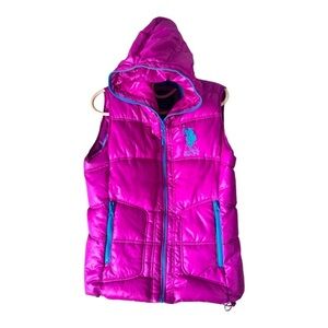 US Polo Assn Hot Pink Turquoise Full Zipper Puffer Vest Size Medium